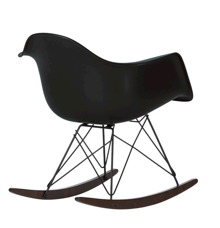 Schwarzer Eames Plastic Arm Rocking Chair RAR von Vitra: Schaukelstuhl mit Kufen aus Holz.