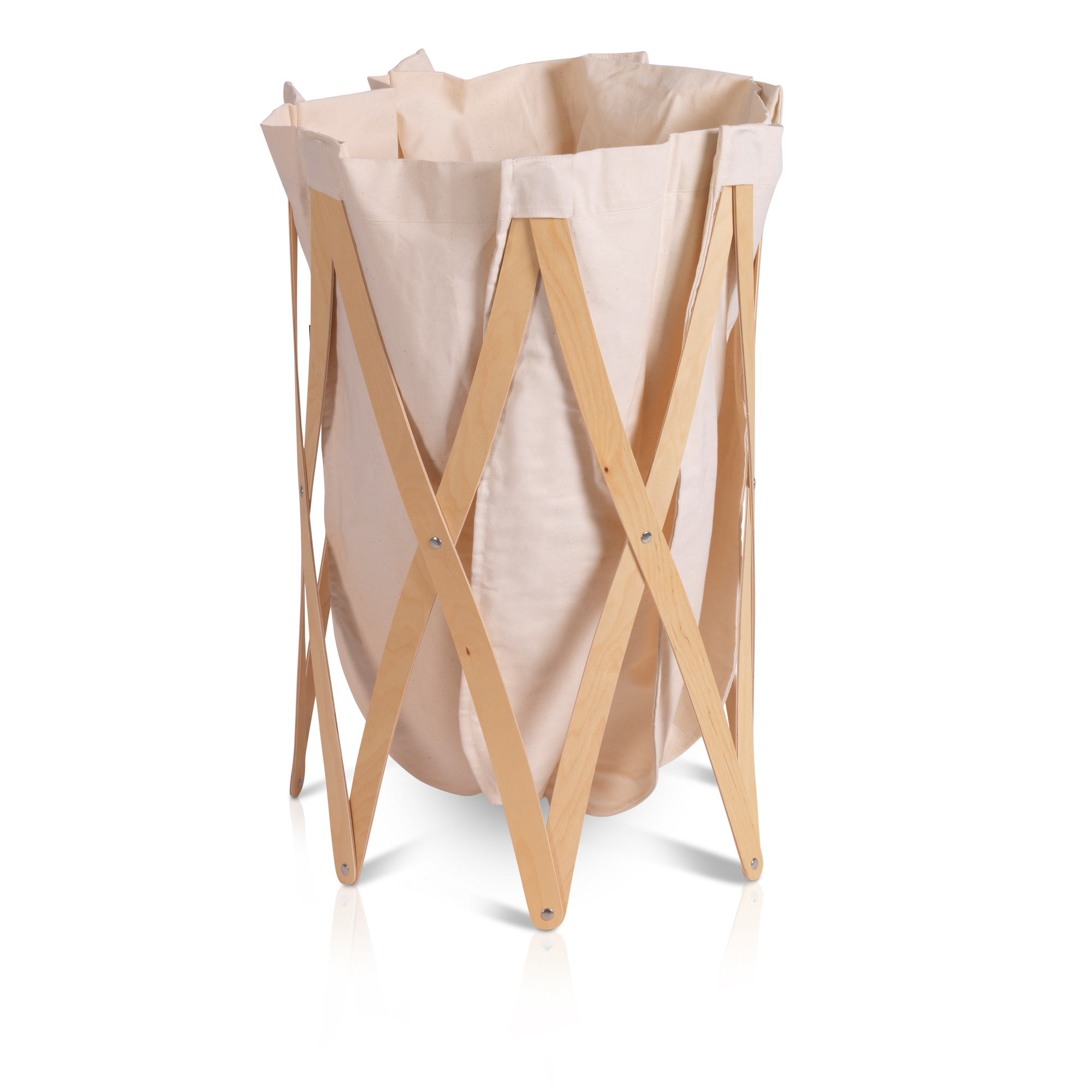 Marie Pi Wäschekorb, klein, natur beige mit Holzgestell und Stoffeinsatz für Bad und Schlafzimmer.