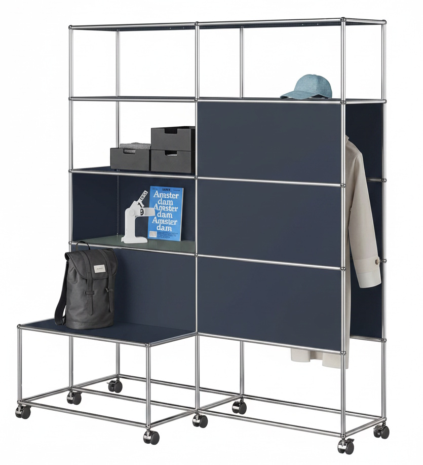 Garderobe mit Rollen USM Haller Stahlblau