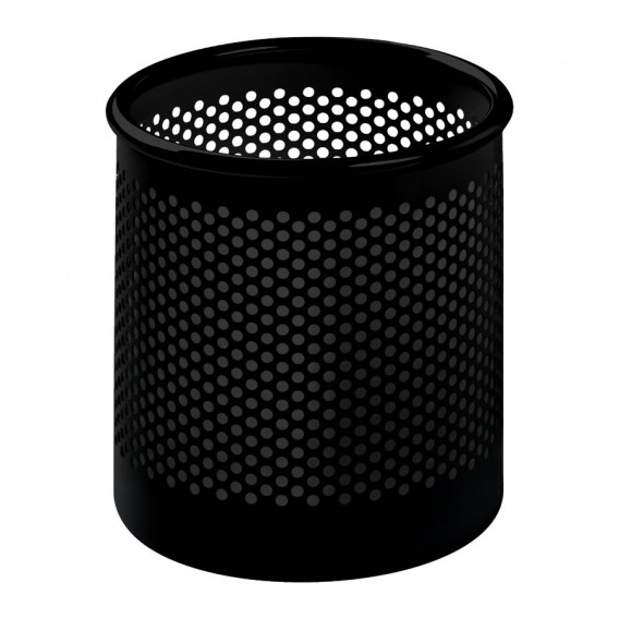 Schwarzer Cribbio Papierkorb von Rexite aus gelochtem Metall, zylindrische Form für Büro oder Zuhause.