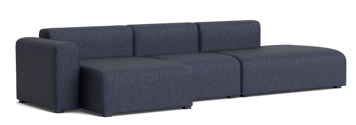 Blaues Mags Sofa von Hay, 3-Sitzer mit Armlehne links, modernes Design für Wohnzimmer.
