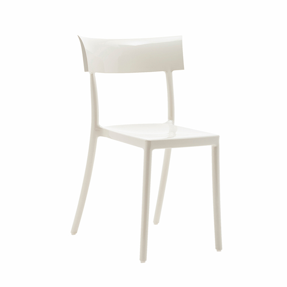 Weißer Catwalk Stuhl von Kartell, moderner Designstuhl für Esszimmer und Wohnbereich.