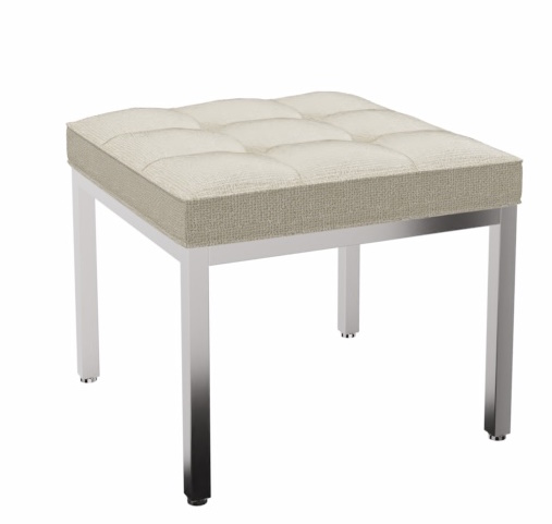 Quadratischer Relax Florence Hocker von Knoll International mit beigem Stoffbezug und Chromgestell.