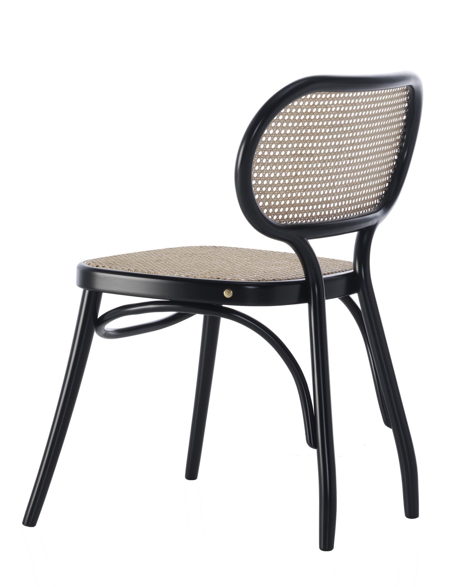 Schwarzer Bodystuhl Stuhl mit Wiener Geflecht Sitz und Rückenlehne, Design Klassiker.