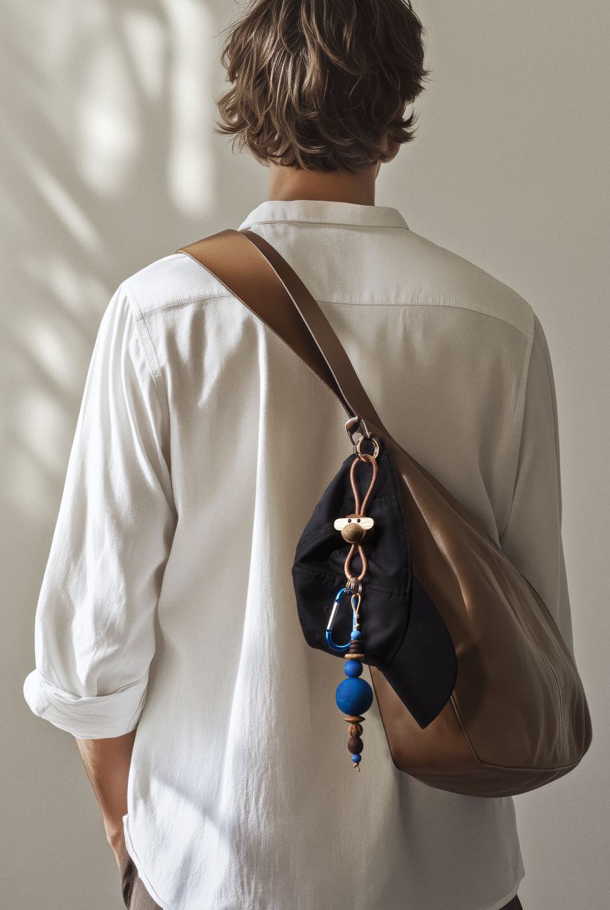 Affe Schlüsselanhänger goldfarbenes Metall mit Naturleder Kay Bojesen