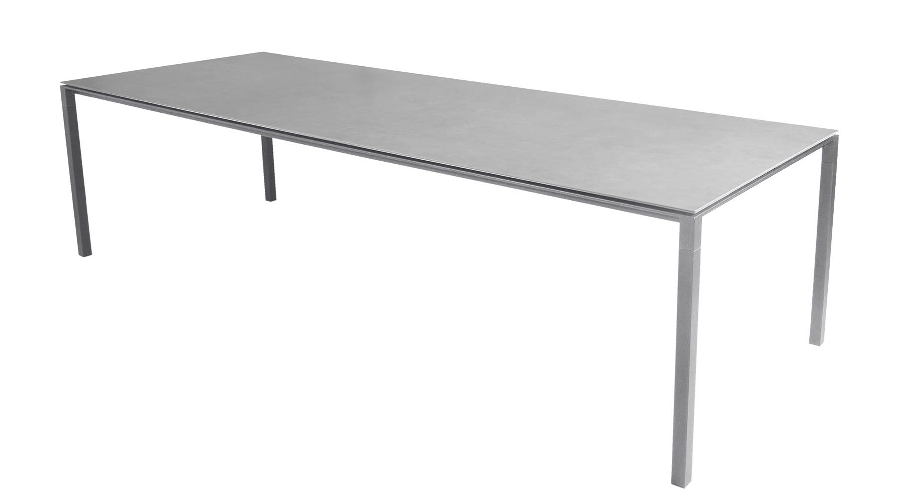 Pure Outdoor Esstisch von Cane-Line mit betongrauer Platte und hellgrauem Gestell. Moderner Gartentisch.