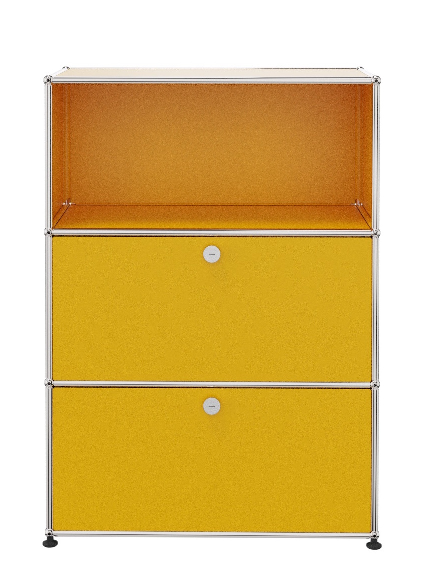 USM Haller Highboard mit 2 Klappen und 1 Fach offen-goldgelb
