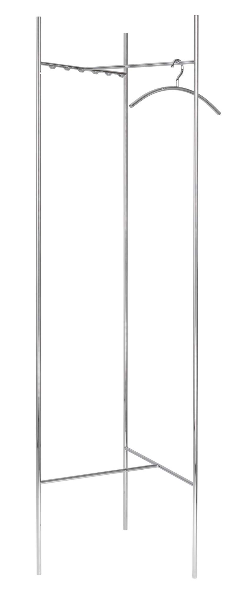 Schönbuch Sketch Garderobenständer aus verchromtem Stahl mit Kleiderbügel und Hakenleiste für Jacken und Mäntel.