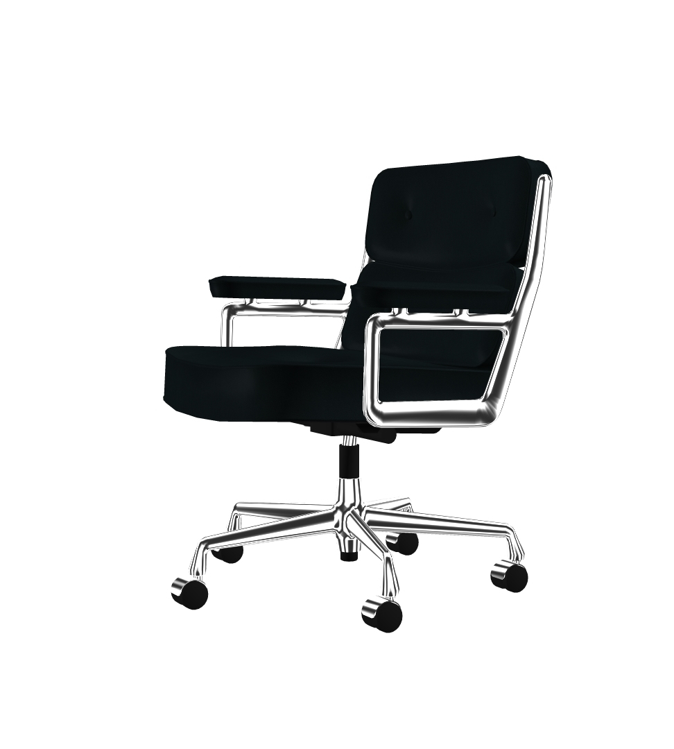 Schwarzer Lobby Chair ES104 von Vitra mit Chromgestell und Lederbezug, Bürostuhl für stilvolles Arbeiten.