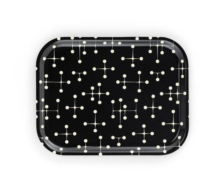 Schwarzes Vitra Tablett "Dot Pattern reverse dark" mit weißem Punktmuster, ein stilvolles Serviertablett.