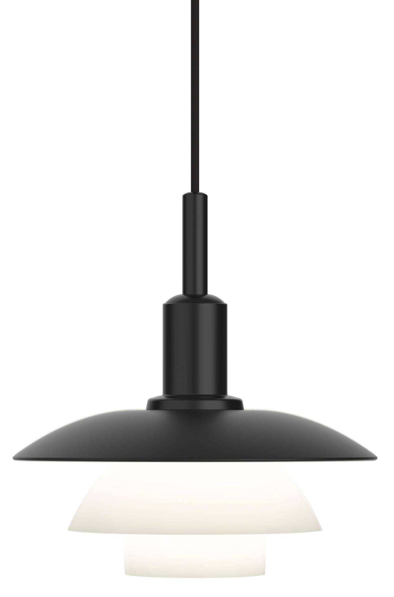 Schwarze PH 5/5 Pendelleuchte von Louis Poulsen mit Glasdiffusor, moderne Hängelampe für Wohnzimmer.