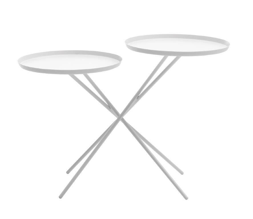 Zwei weiße, moderne Beistelltische im Set. Ideal als Couchtisch oder Nachttisch.