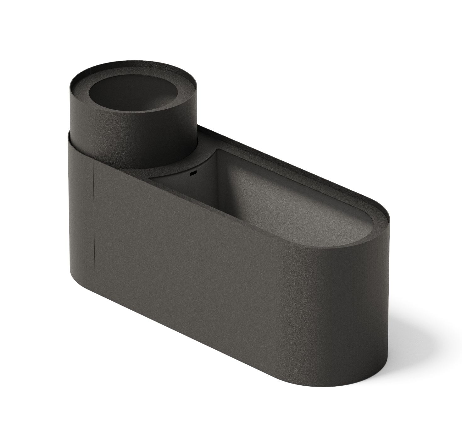 Plant Here Pflanzenbox, grauer Blumentopf mit integriertem Pflanzgefäß, ideal für Innen- und Außenbereich.