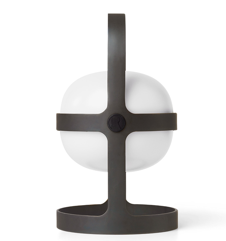 Rosendahl Soft Spot Solarleuchte, tragbare LED-Lampe mit dunklem Rahmen, für Garten und Terrasse.