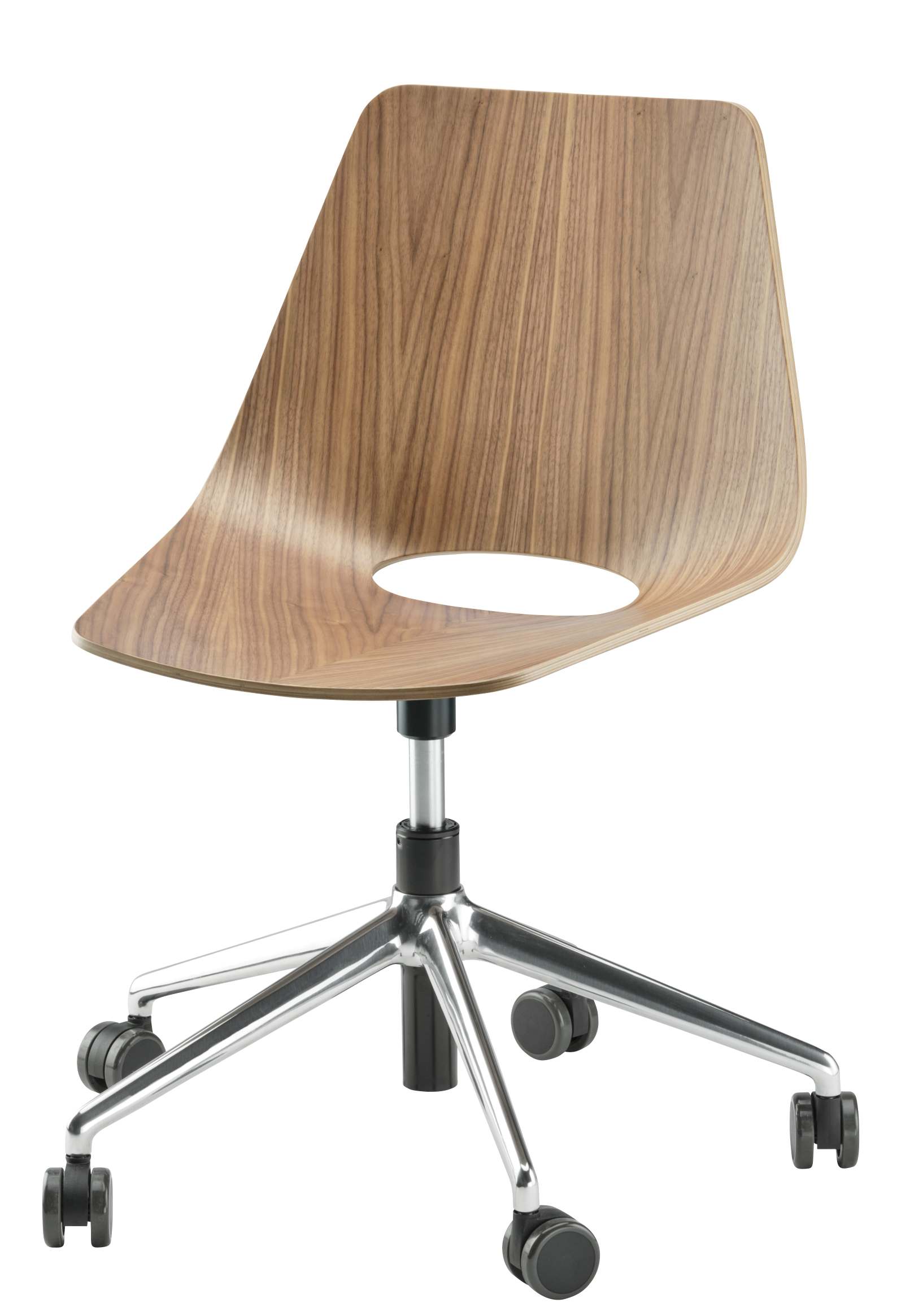 Thonet S 661 DR Drehsessel aus Holz mit Chromgestell und Rollen. Bürostuhl für Arbeitszimmer.