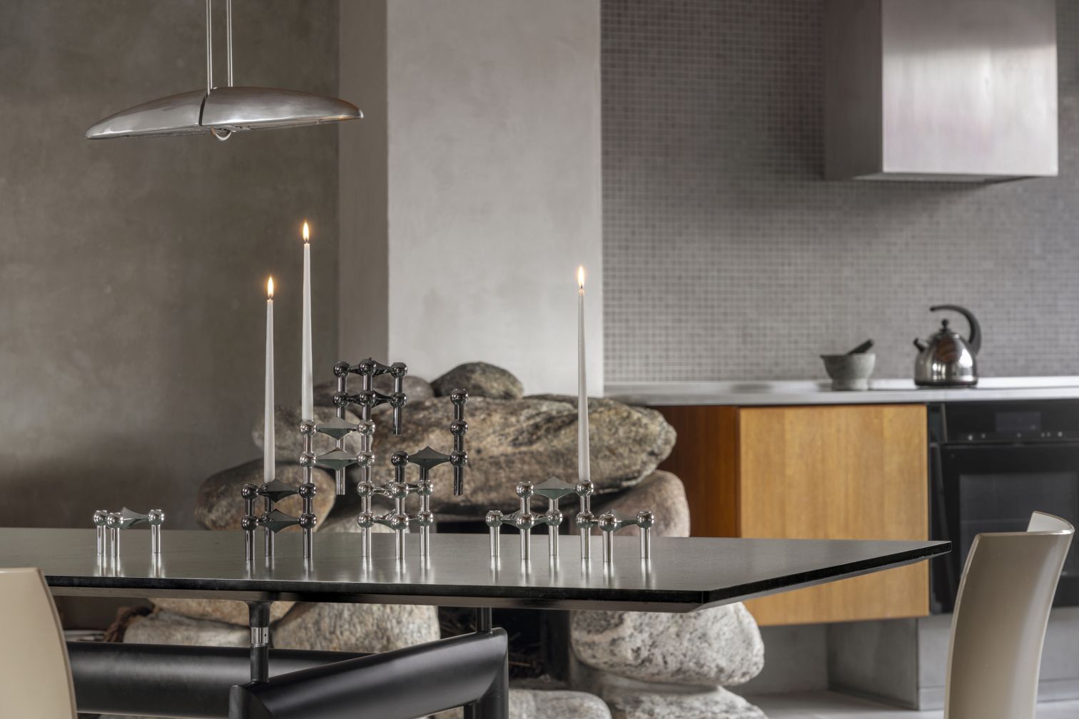 Kerzenständer 3er Set Chrom Stoff Nagel