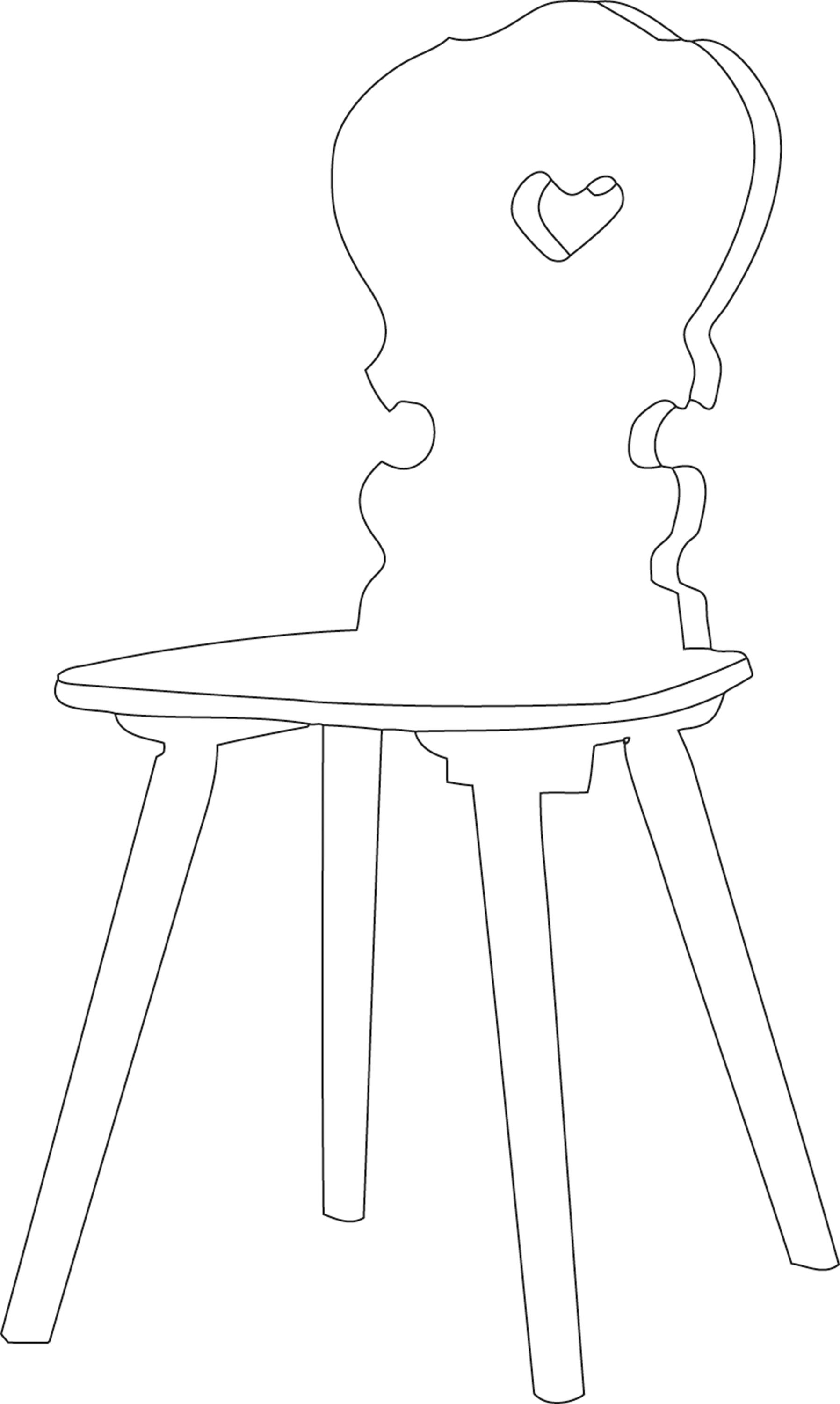 Vienna Stuhl Eiche natur Jan Kurtz, Umrisszeichnung eines Holzstuhls mit Herzdetail in der Rückenlehne.