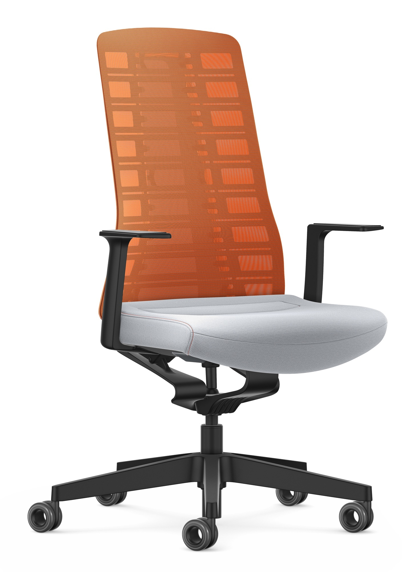 Pure Edition Bürostuhl Interstuhl, orangefarbene Rückenlehne, hellgrauer Sitz, ergonomischer Drehstuhl für Büro und Homeoffice.
