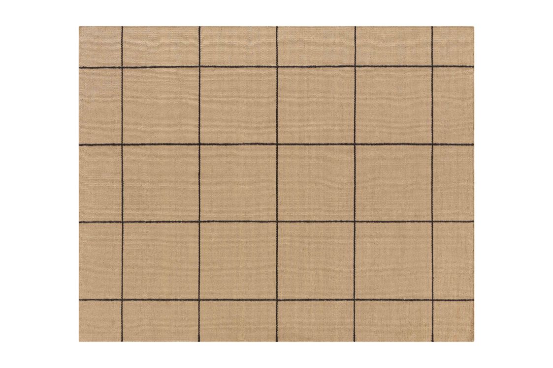 Roots Teppich mit beigem Hintergrund und schwarzem Gittermuster, moderner Teppich für Wohnzimmer und Schlafzimmer.