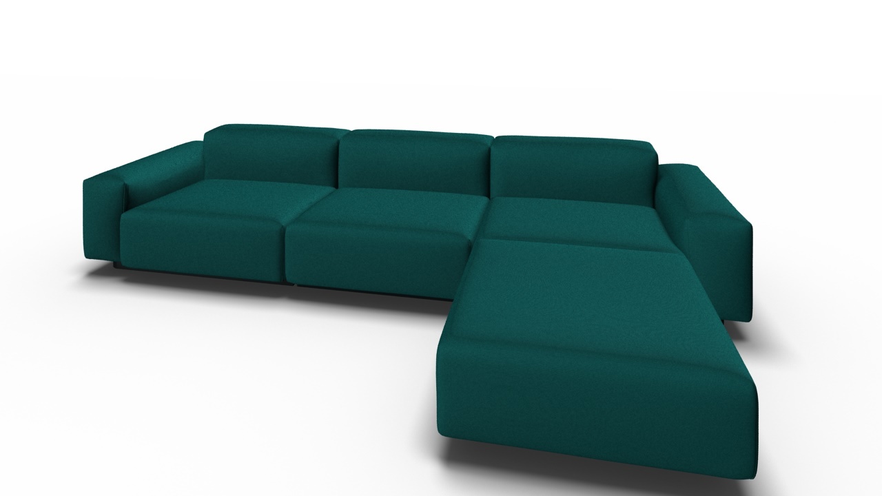 Vitra Soft Modular Sofa, 3-Sitzer mit Chaise Longue, moorbraun. Modernes Ecksofa für Wohnzimmer.
