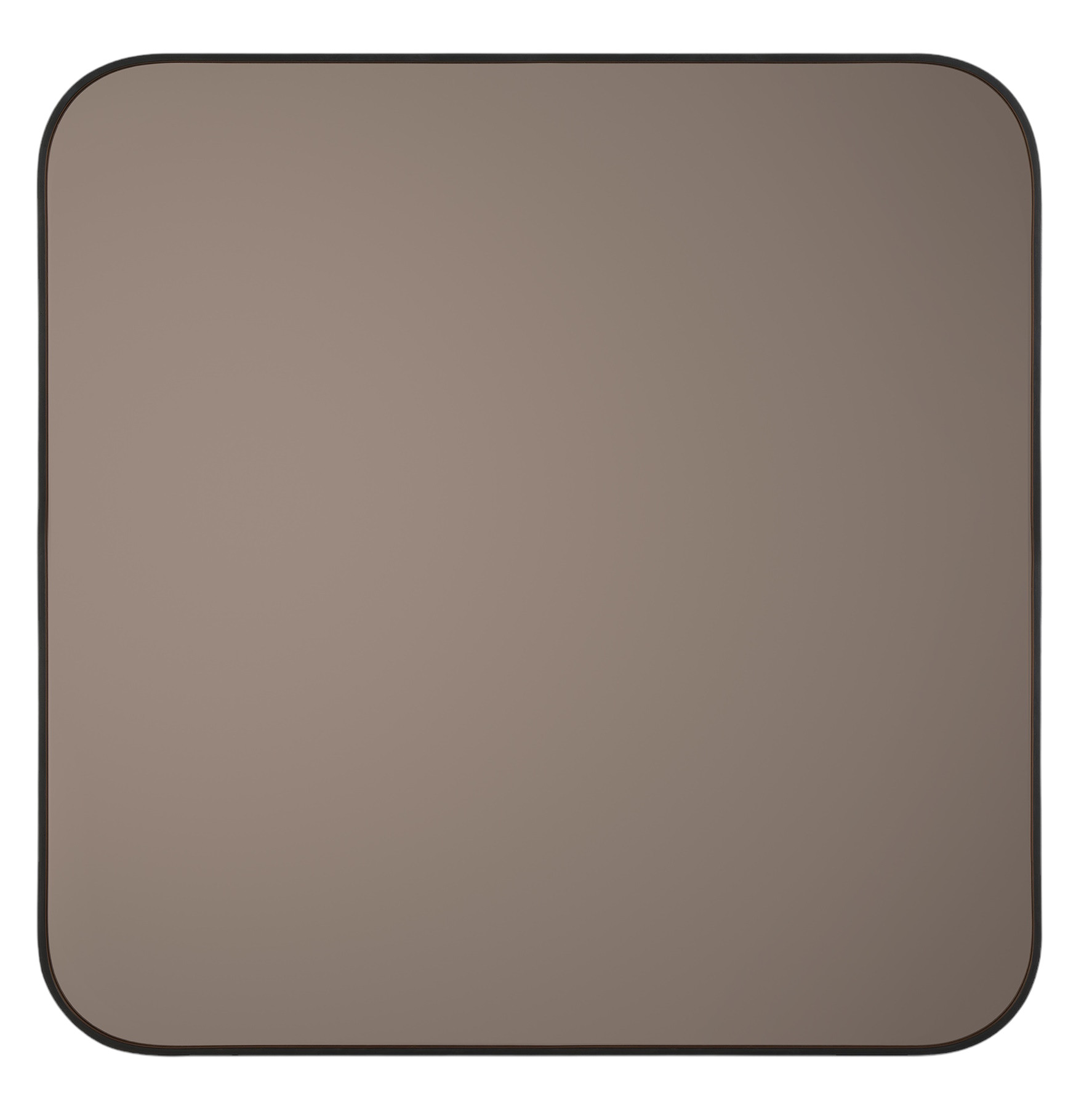 Quadratischer Camber Wandspiegel von Ethnicraft mit abgerundeten Ecken und schmalem, schwarzem Rahmen.