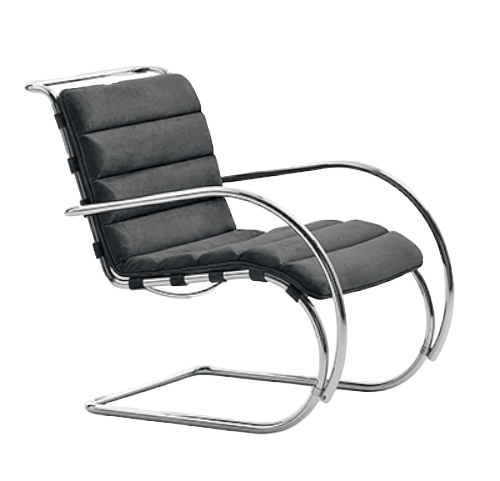 MR Sessel Bauhaus Edition von Knoll International mit grauem Polster und Chromgestell.