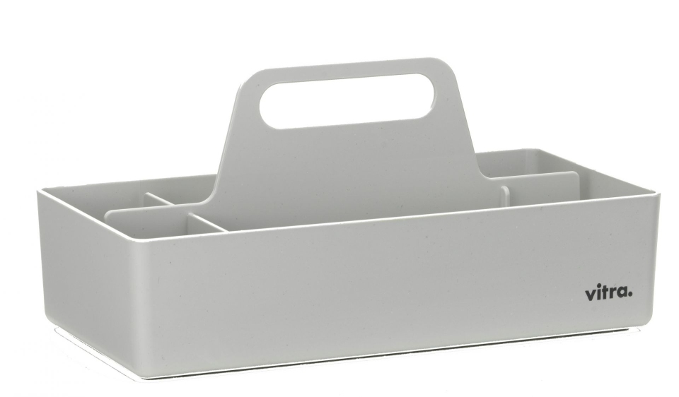 Vitra Toolbox RE, graue Organisationsbox mit Tragegriff und Fächern für Büro, Werkstatt oder Zuhause.