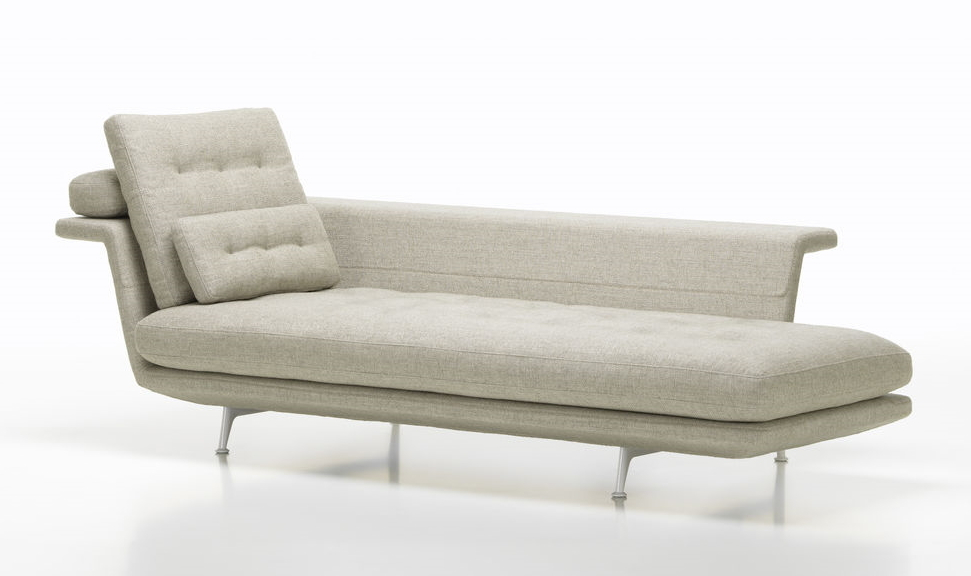 Beige Vitra Chaise Longue mit Kissen und Metallfüßen, moderne Sofa Liege für Wohnzimmer.
