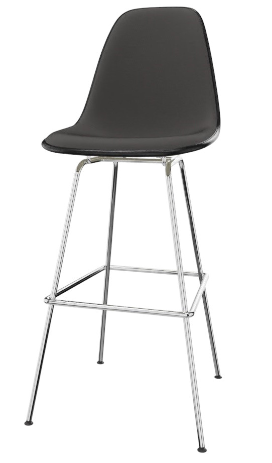 Schwarzer Eames Plastic Bar Stool Barhocker von Vitra mit verchromtem Gestell und Vollpolsterung.
