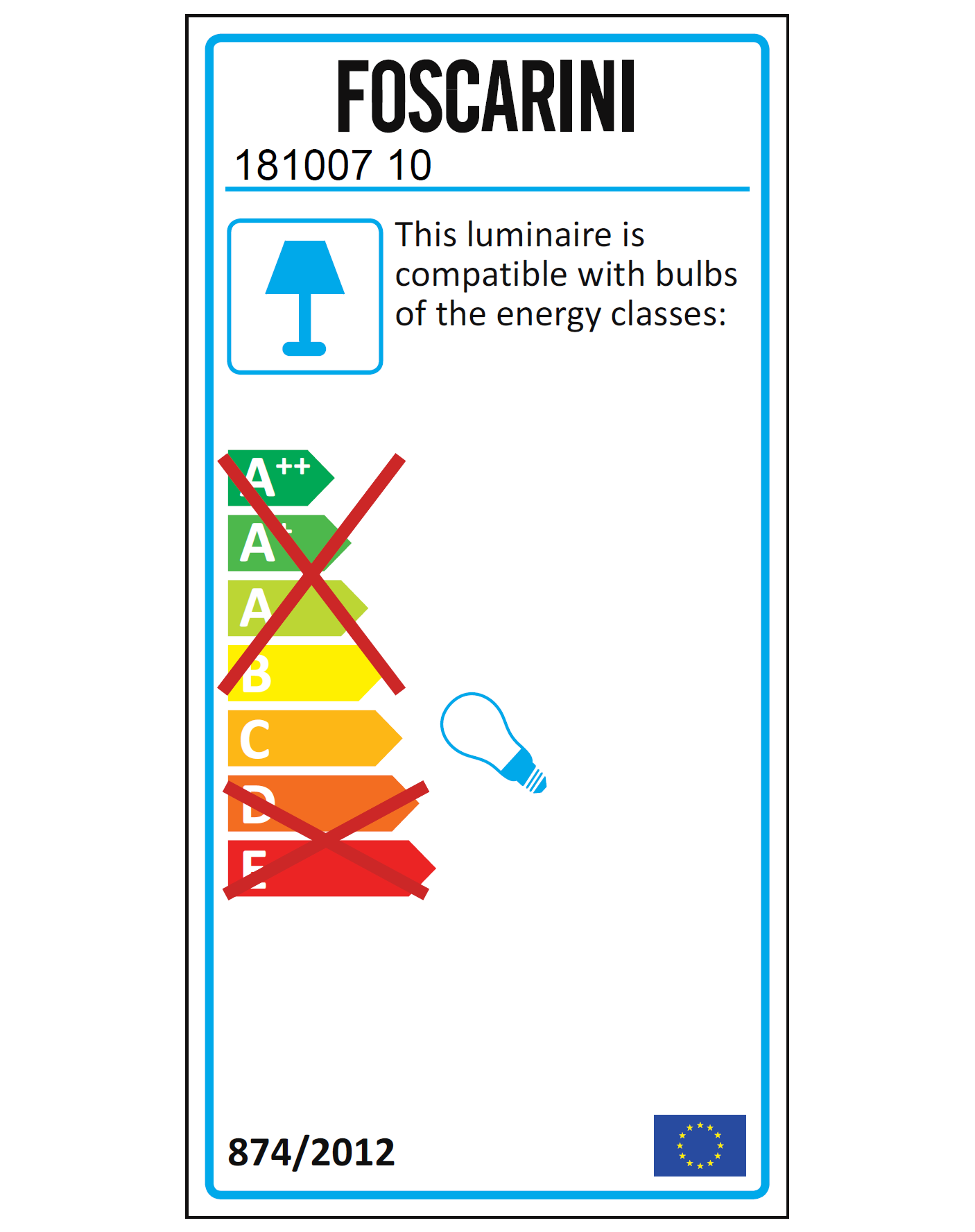 Energieeffizienzlabel der Foscarini Le Soleil Lampe, kompatibel mit Leuchtmitteln der Energieklassen B und C.