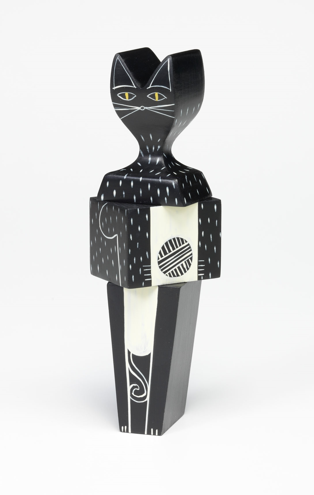 Vitra Katze klein Holzfigur: Dekorative Wooden Dolls Katze, schwarz-weiß, handbemalt, modernes Design.
