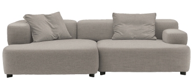 Beiges Alphabet Sofa (3-Sitzer) von Fritz Hansen mit Armlehne links und zwei Kissen.