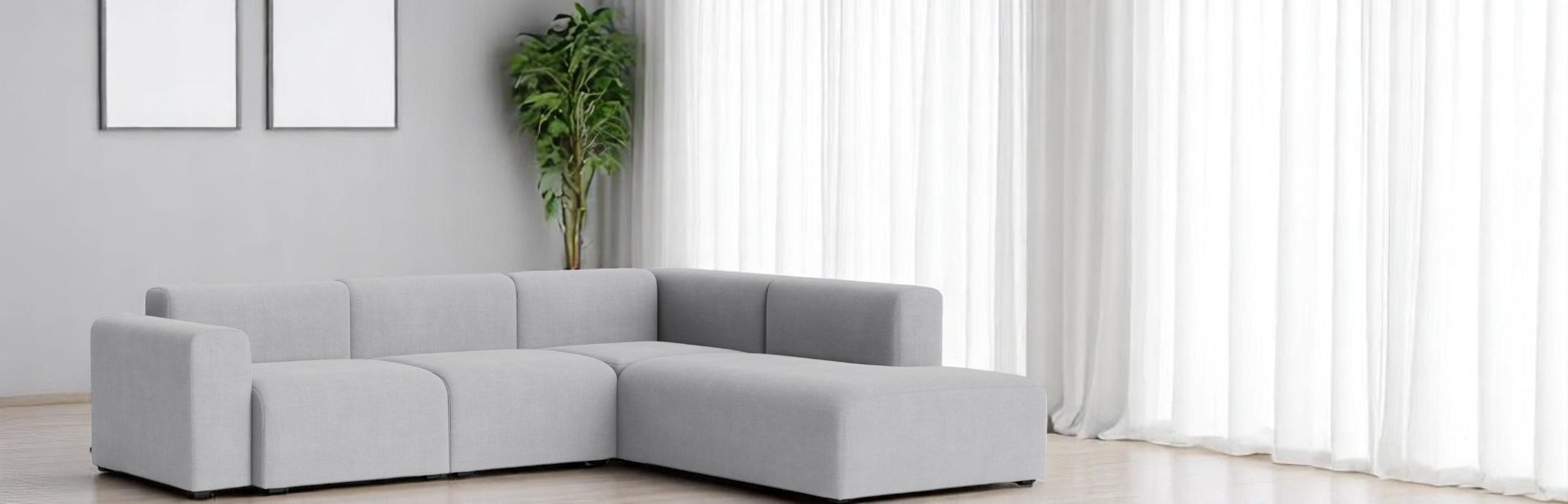 Helles Mags Sofa Eckkombination mit Hallingdal Stoff, modernes Design für Wohnzimmer und Loungemöbel.
