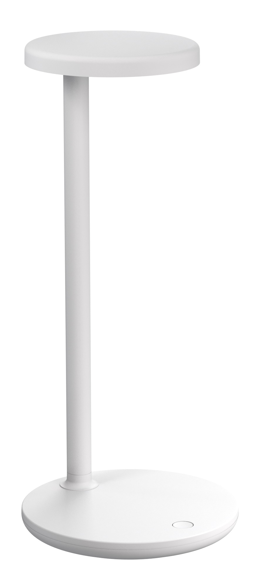 Weisse Oblique Qi Tischleuchte von Flos: Moderne LED Lampe mit minimalistischem Design für Schreibtisch und Nachttisch.
