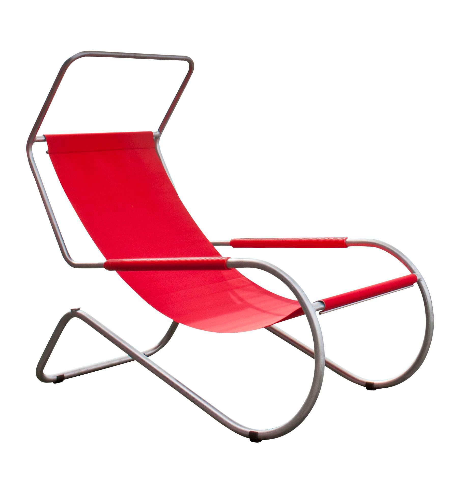 Rote Lido Liege mit Stahlrahmen für Garten, Terrasse oder Balkon. Bequeme Sonnenliege.
