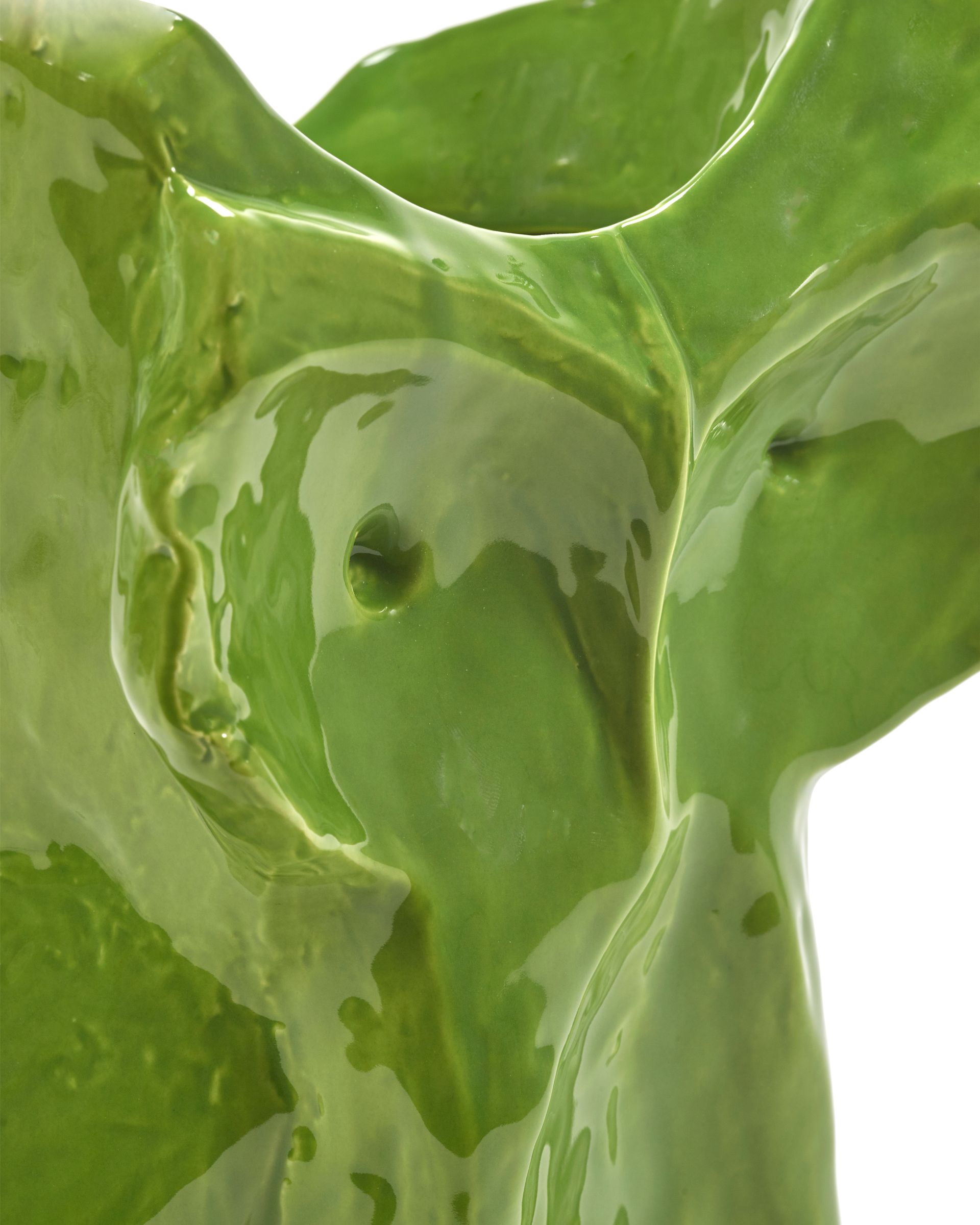 Detailaufnahme der grünen Eule Vase von Serax, Keramik Blumenvase, modernes Design.