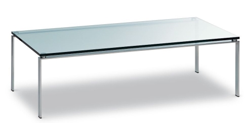 FOSTER 500 Tisch von Walter Knoll mit Glasplatte und filigranem, silberfarbenem Metallgestell.
