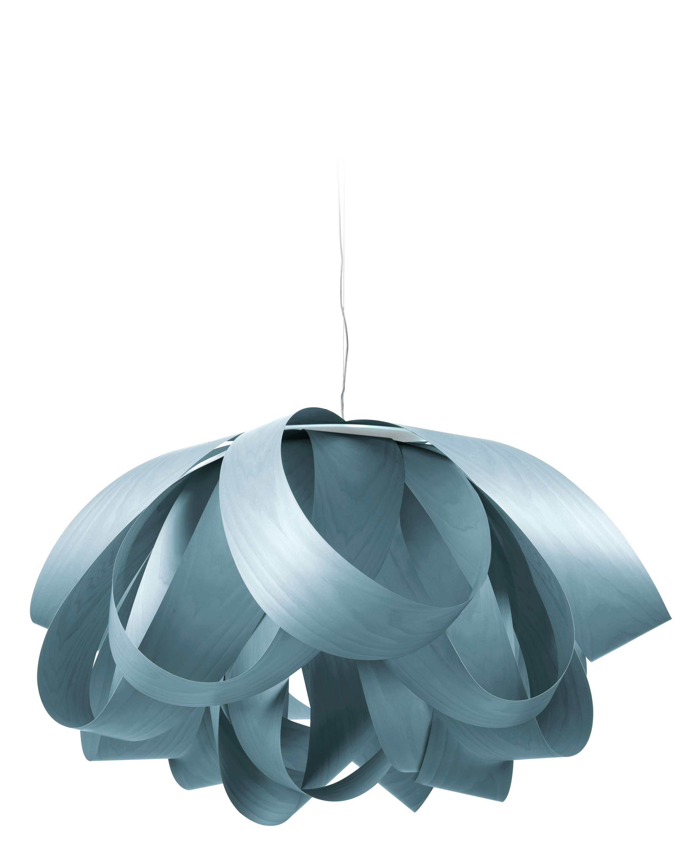 Agatha L Pendelleuchte von LZF Lamps: Blaue Designerlampe aus Holzfurnier, moderne Hängeleuchte.