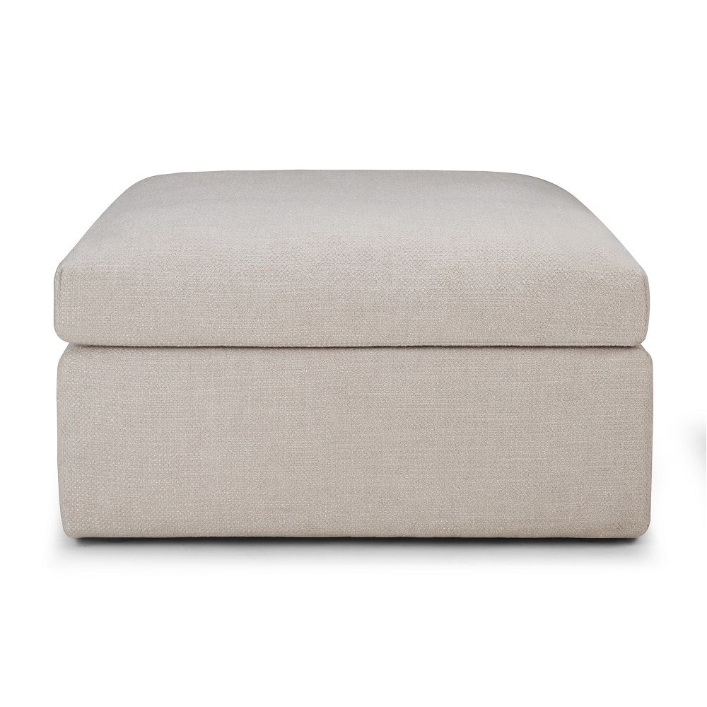 Mellow Polsterhocker in Elfenbein Stoff von Ethnicraft, quadratischer Hocker für Wohnzimmer und Schlafzimmer.