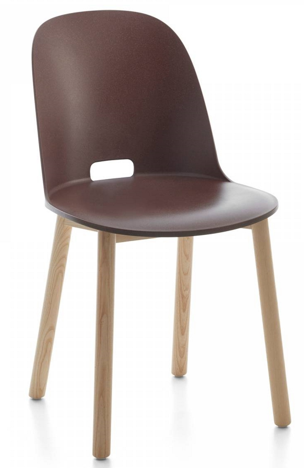 Alfi Chair Stuhl mit hoher Rückenlehne, dunkelgraue Sitzfläche und helle Holzbeine. Moderner Stuhl.