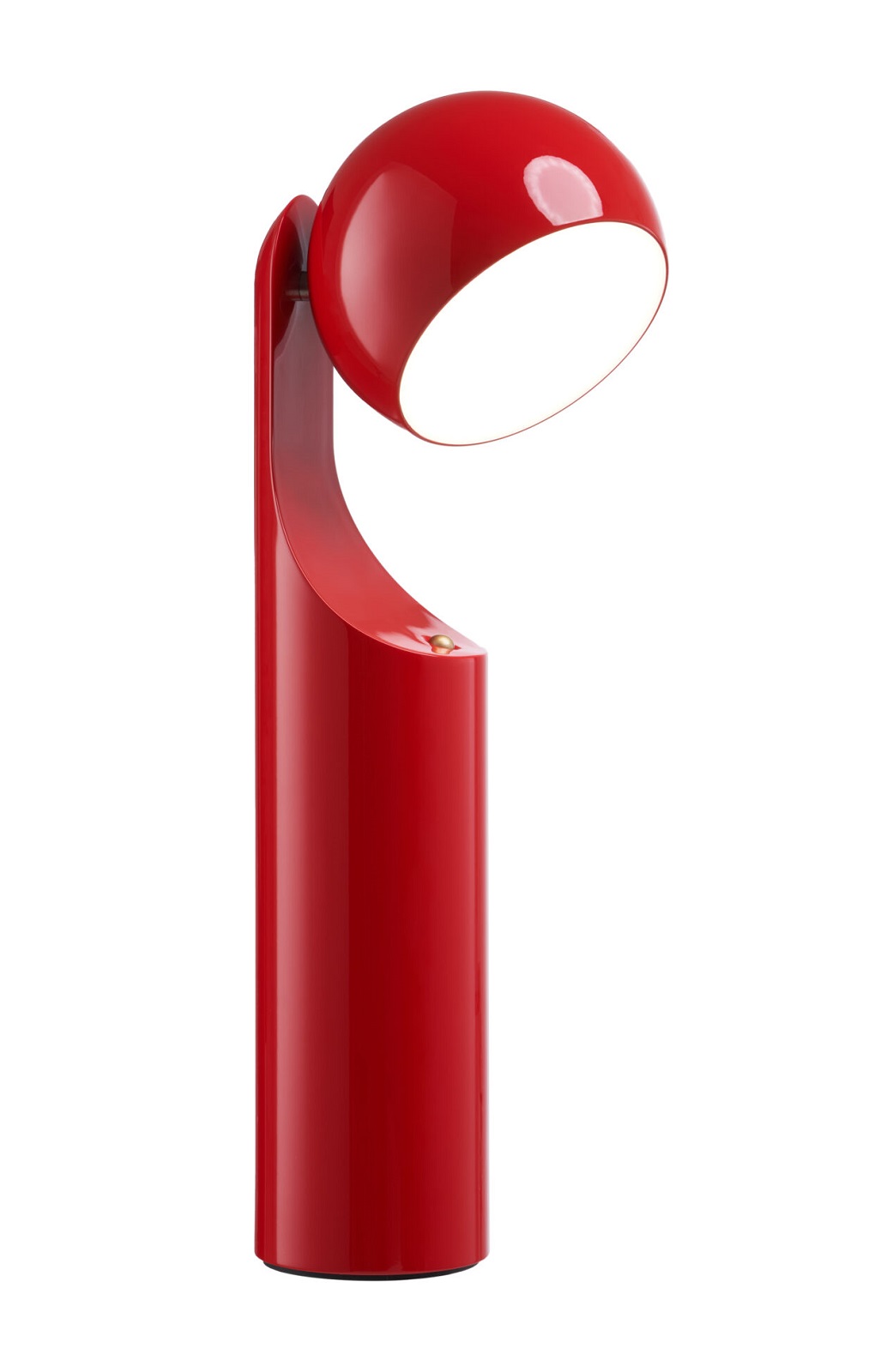 Rote Mono Portable Akkuleuchte / Tischleuchte von house of home mit rundem Lampenkopf.