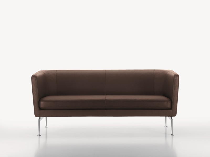 Braunes Suita Sofa von Vitra mit Lederbezug und filigranem Chromgestell.