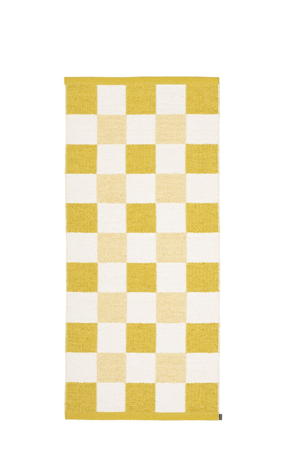 Pix Teppich von Pappelina, 70x160cm, in Senfgelb mit Schachbrettmuster aus Baumwolle für Wohnzimmer.