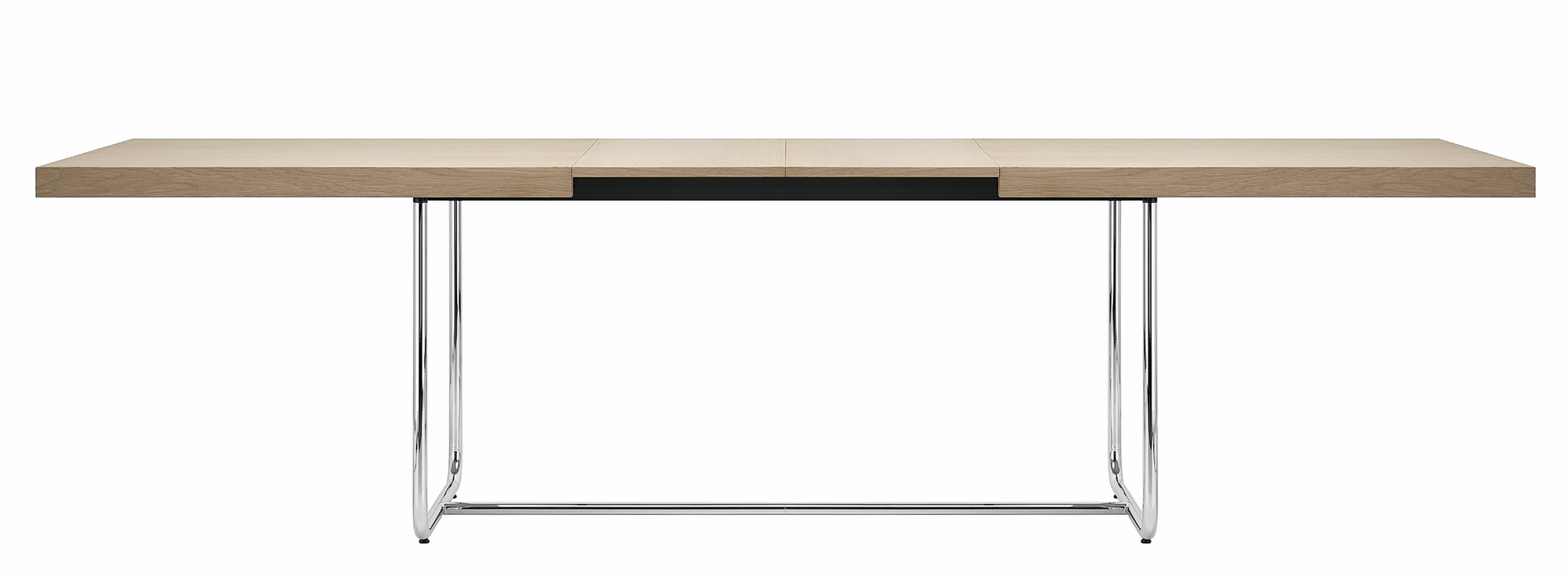 S 1071 Thonet Esstisch ausziehbar mit heller Holzplatte und verchromtem Stahlgestell.