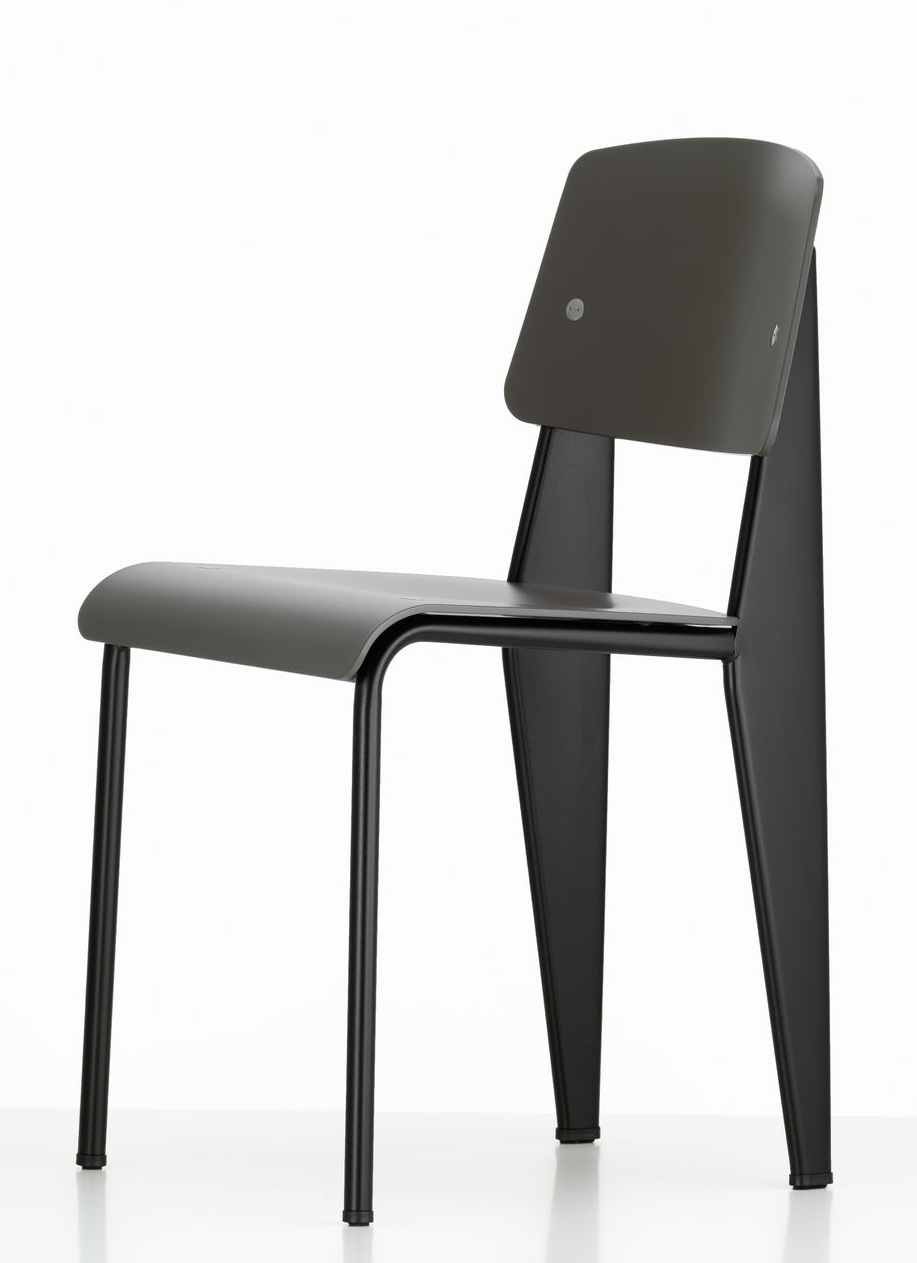 Vitra Standard SP Stuhl in Grau und Schwarz, moderner Designstuhl für Esszimmer und Büro.