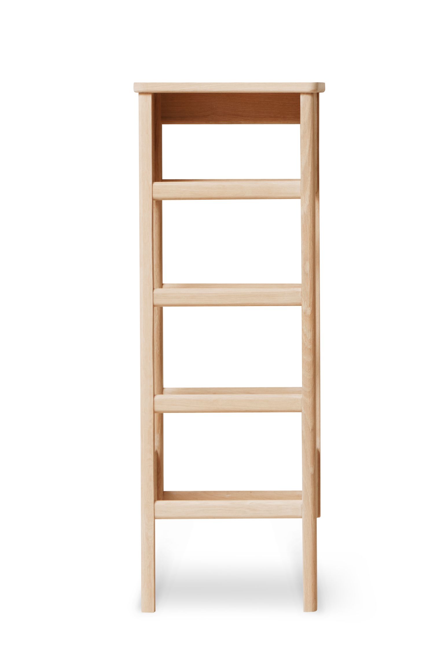 A Line Schuhregal aus Eiche, weiß geölt, mit vier Ablageflächen.
