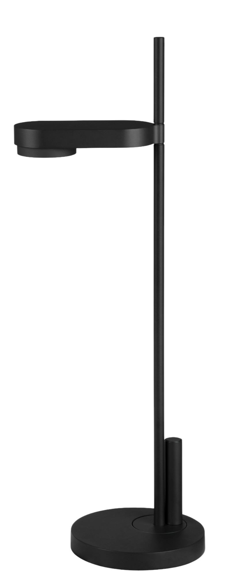 Schwarze Kido Tischleuchte von Belux mit rundem Fuß, modernes Design für Schreibtisch und Büro.