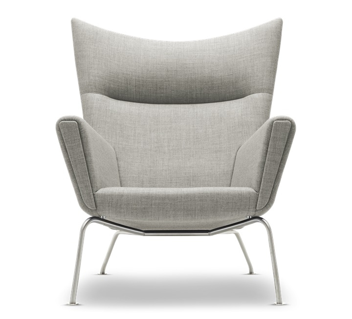 Grauer CH445 Wing Chair Sessel von Carl Hansen & Søn mit Stahlgestell. Designklassiker.