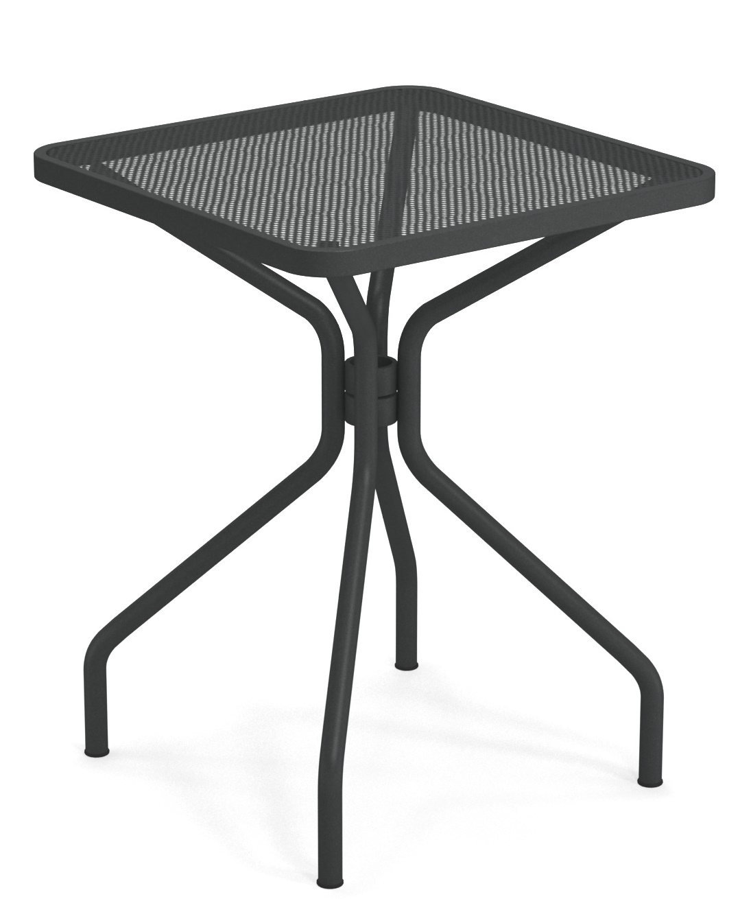 Quadratischer Cambi Tisch von Emu für den Außenbereich, mit schwarzer Metallstruktur und Gittertischplatte.