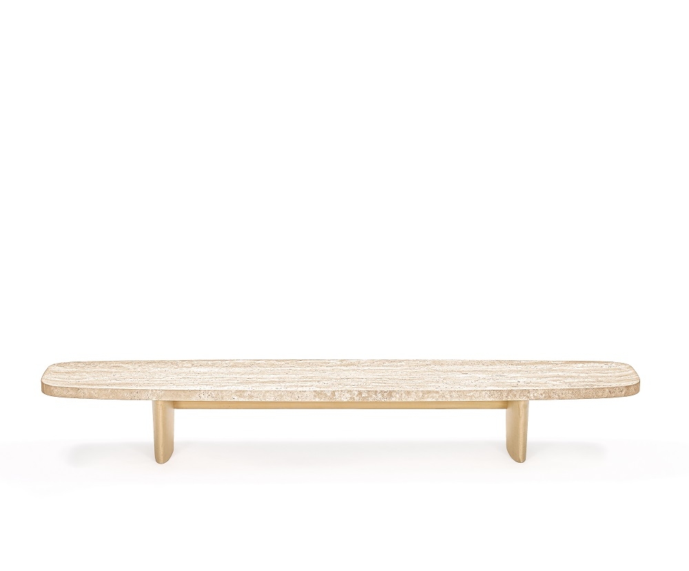 Classicon Matéria Long Table: Beistelltisch aus Travertin, modernes Design für Wohnzimmer und Lounge.